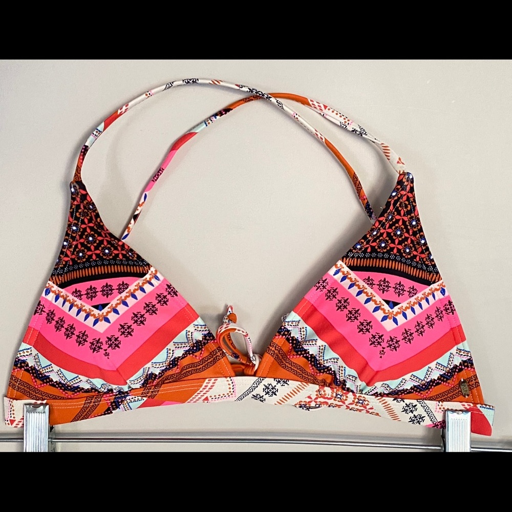 Rip Curl Pink Orange Cross Back Surf Bikini Top